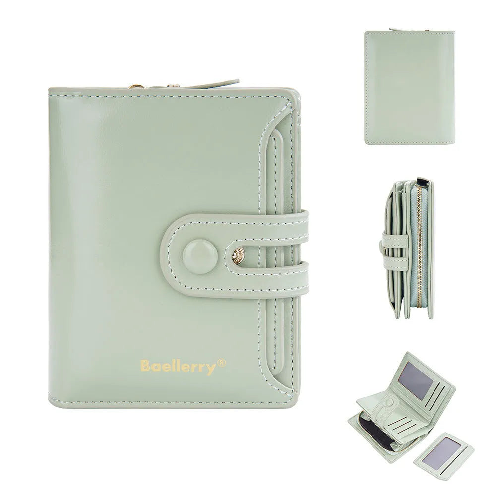 Women's PU leather RFID blocking card holder wallet shown in multiple colour options.