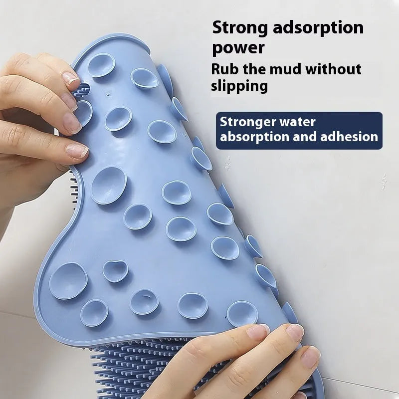 Blue silicone bath massage mat with textured surface for exfoliation