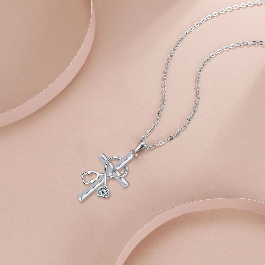 Original design cross stethoscope necklace with copper pendant and electroplated finish