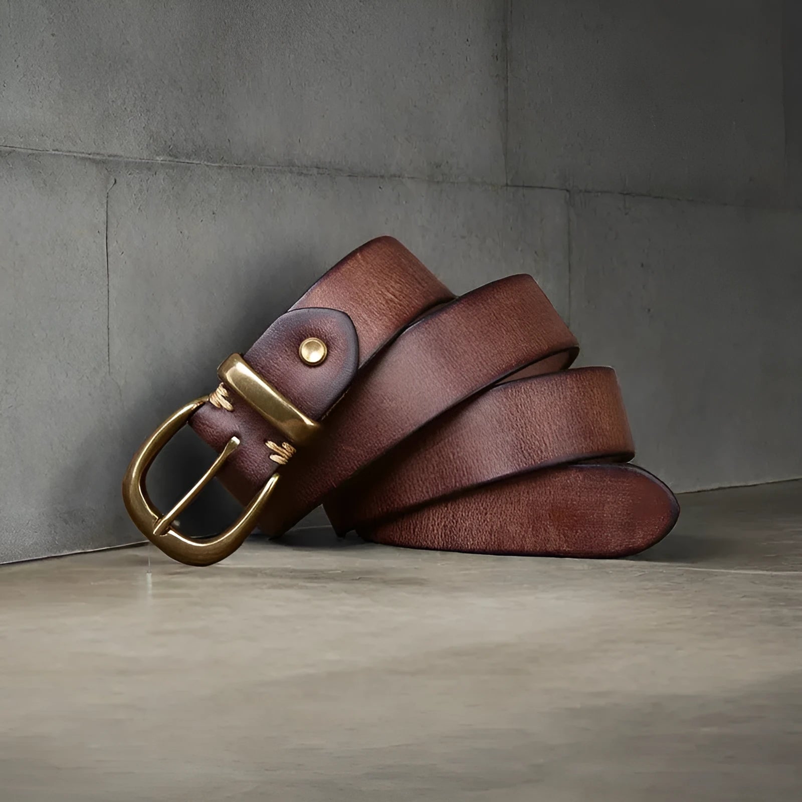 Men's cattlehide leather casual belt with copper pin buckle in black, brown or khaki colour