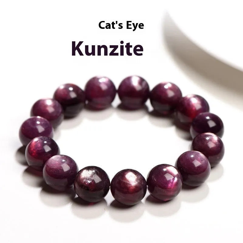 Purple lepidolite crystal bracelet with round polished beads in natural gemstone colours