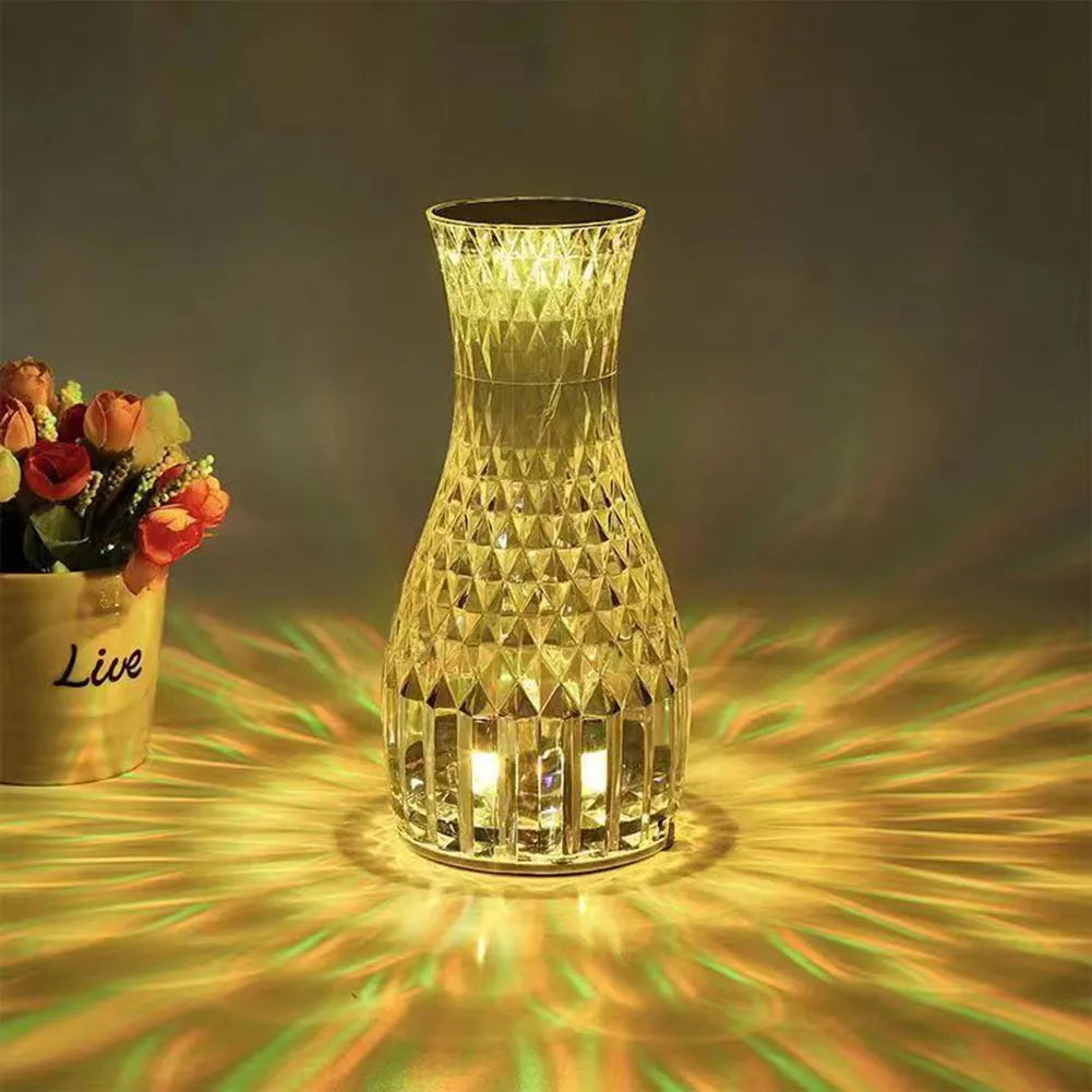 Vase shaped crystal table lamp with touch control and remote for bedside lighting