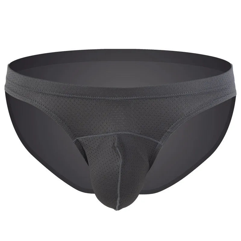 Men's transparent nylon boxer shorts laid flat in blue, black, white, grey, and sky blue colours.