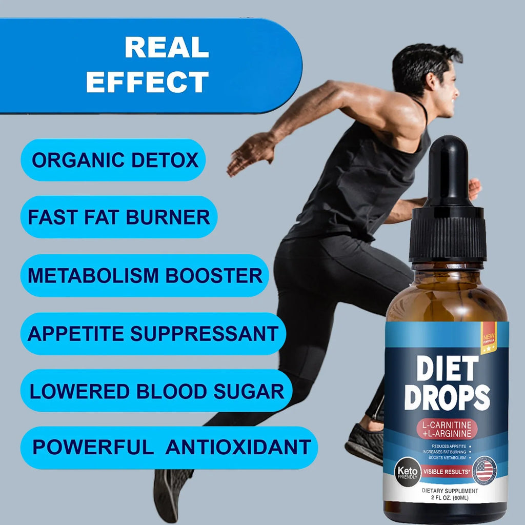 60ml glass bottle of ketone drops, a liquid dietary supplement for keto diets.