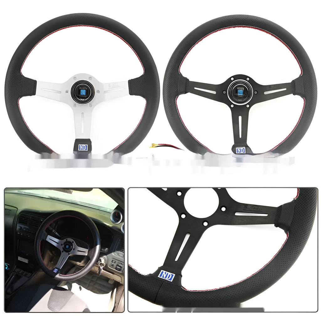 14-inch leather steering wheel with concave centre and silver black finish options