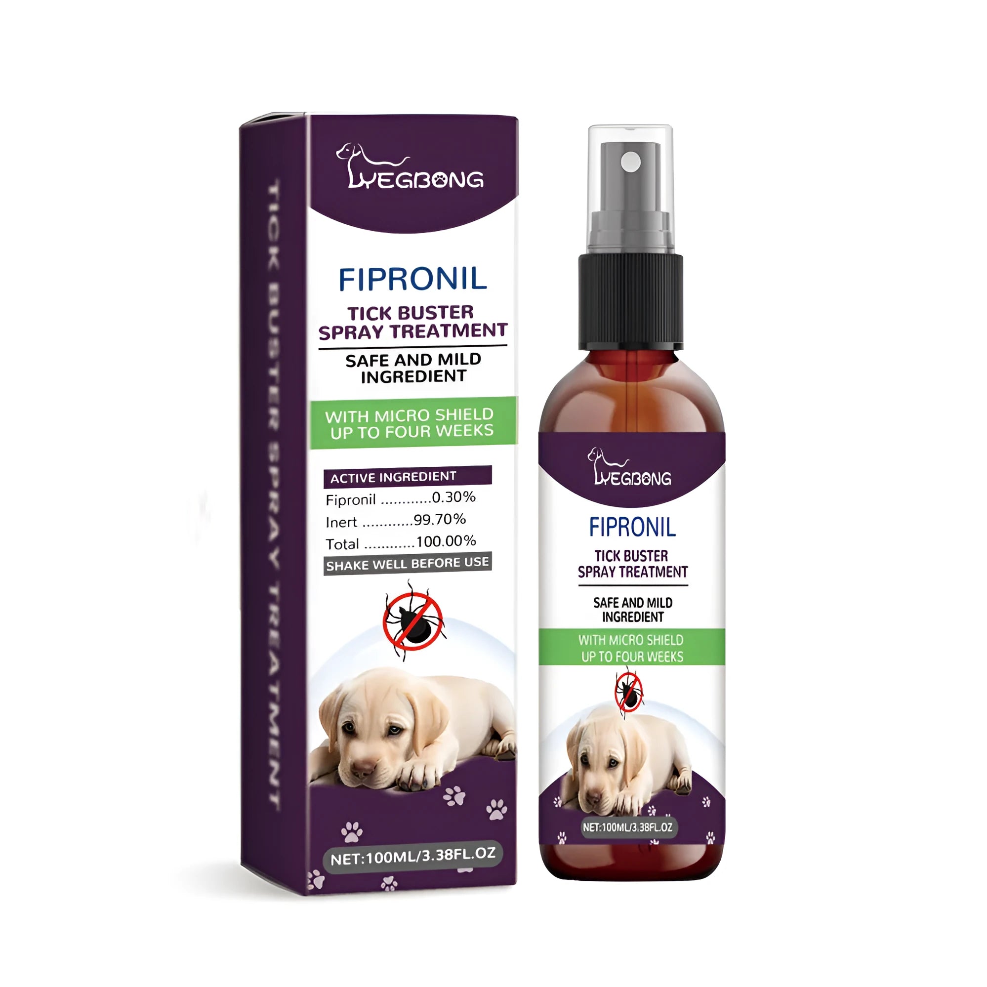 100ml pet pest spray bottle with Fipronil and natural botanical extracts for flea and tick control