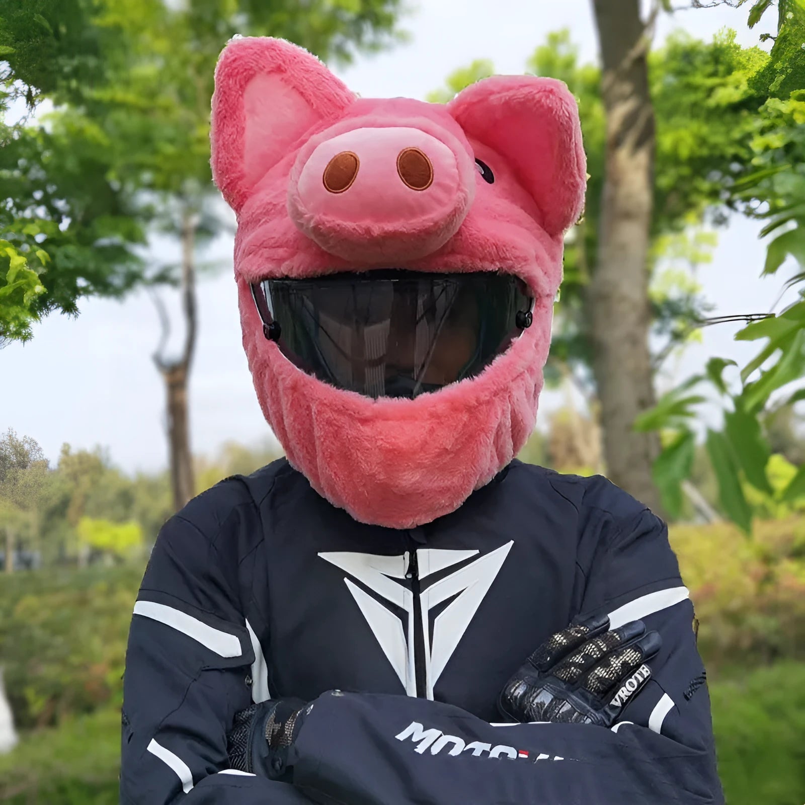 Pink cartoon plush helmet cover for motorcycle helmets made from pv velvet cloth.