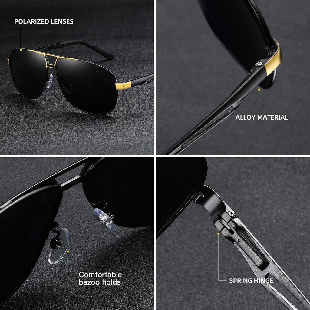 Men's orange red aviator sunglasses with metal frame and polarised HD lenses