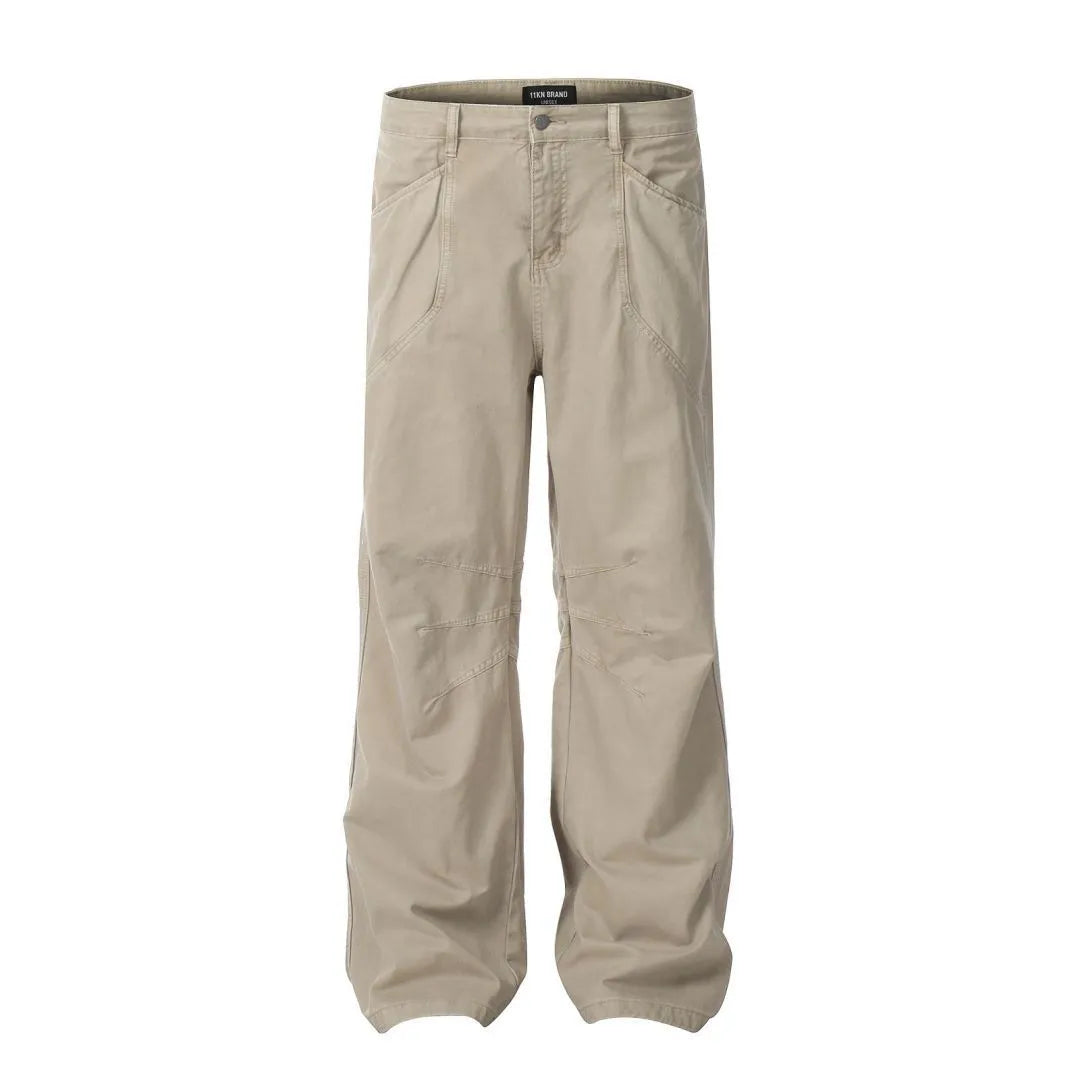 Men's brown straight leg cotton trousers with high waist and non-ironing fabric