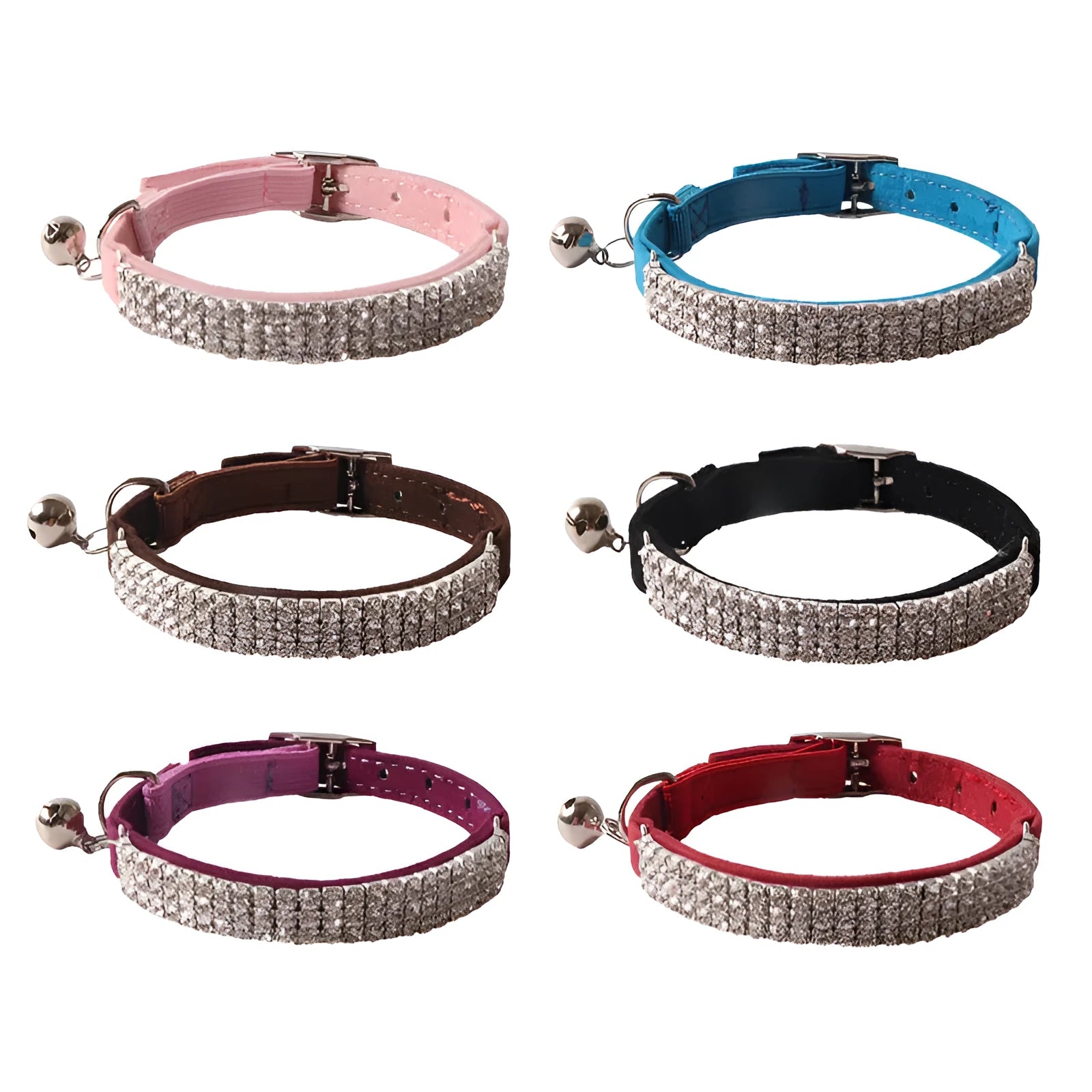 Flocked flannel cat collar with elastic buckle and gang drill decoration in multiple colours