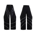 Men's polyester trousers with metal striped rivet pleats and three-dimensional cutting in black and white colour options