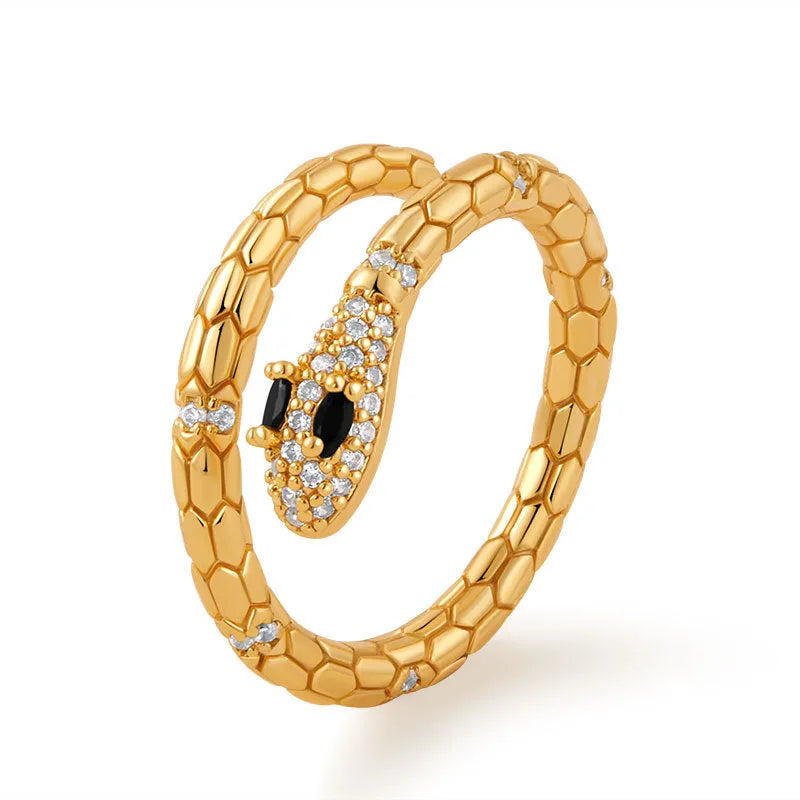 Adjustable snake-shaped copper index finger ring with gold colour plating