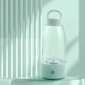Automatic electric shaker bottle in green, pink, or white with handle and USB charging port.