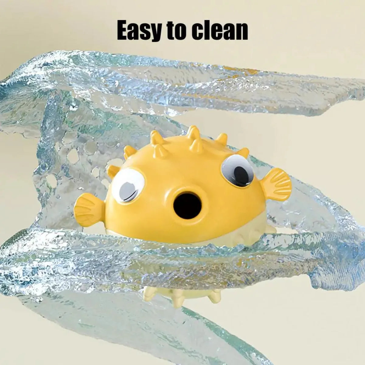 Yellow fish shaped vinyl dog chew toy with textured surface for teeth cleaning