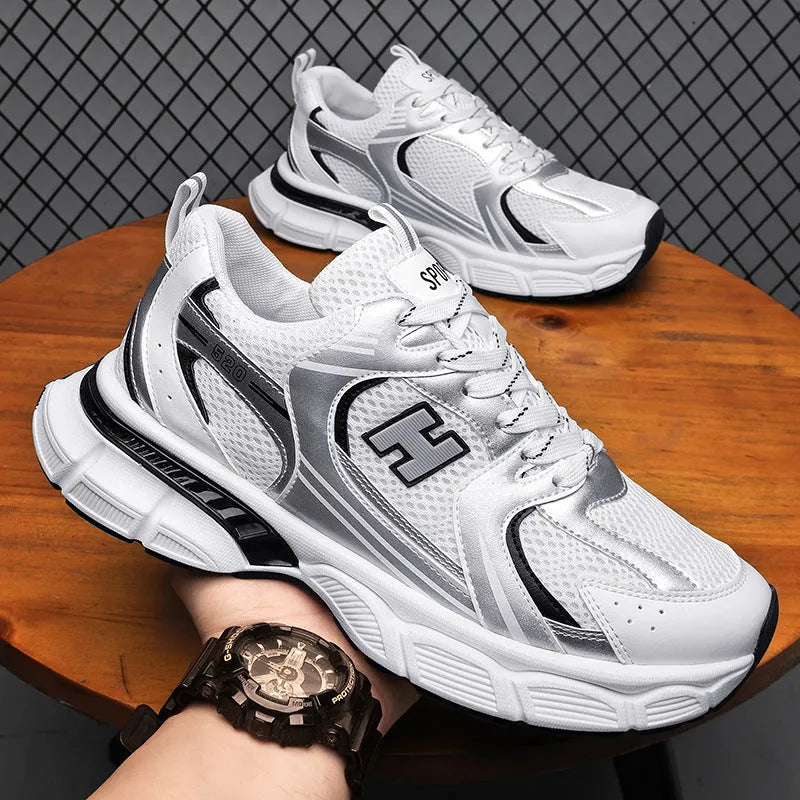 Men's mesh casual running shoes in multiple colours with plastic sole and round toe design