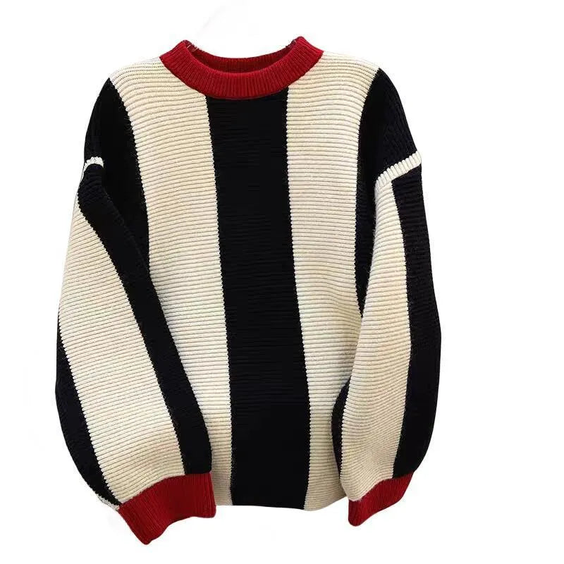 Women's striped cashmere sweater with contrast colours, round neck and regular sleeves