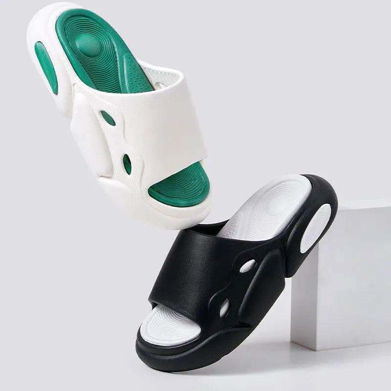 Two-colour couple slippers with thick EVA soles in pink purple, white green, and black white combinations