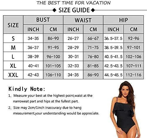 Black one-piece swimsuit with ruffled cut-out tube top design on a mannequin.