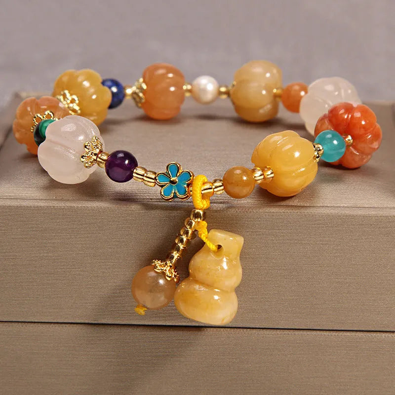 Khaki crystal bracelet with gold silk threading details for women