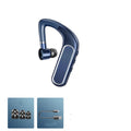 Black wireless Bluetooth earphones with silicone ear tips, shown in a hanging ear design.