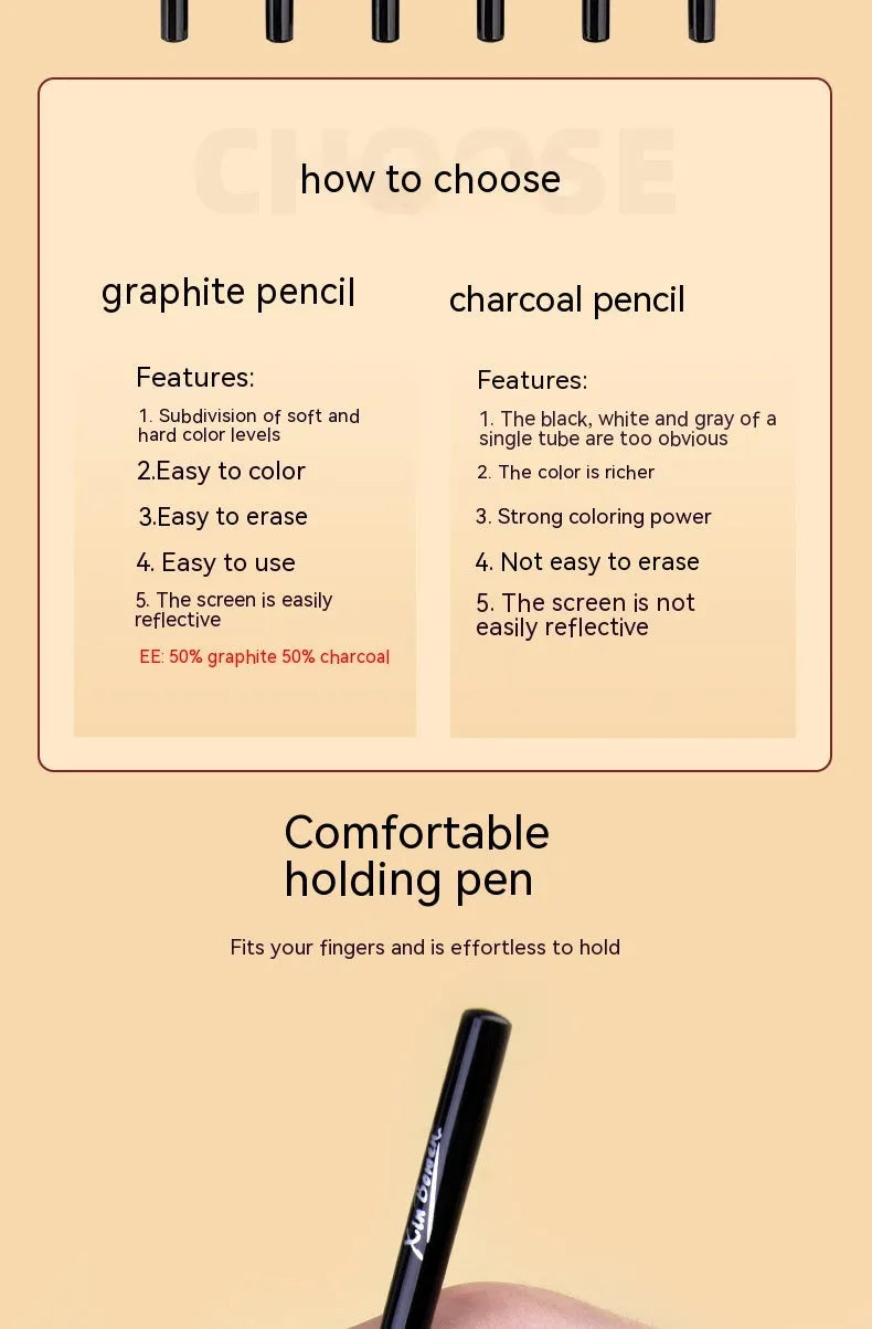 Wood-free graphite sketching pencil set with six different grade pencils for art drawing