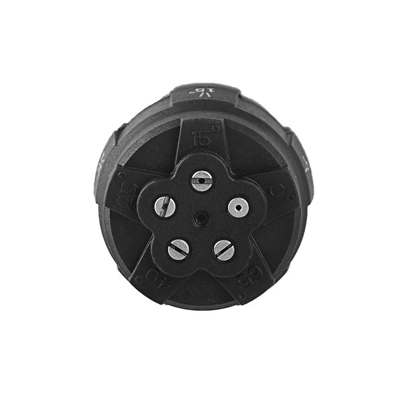 Five-in-one high pressure water gun nozzle with brass connector and rotating pattern selector