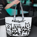 Waterproof woven handbag with colour printing decoration for portable daily use