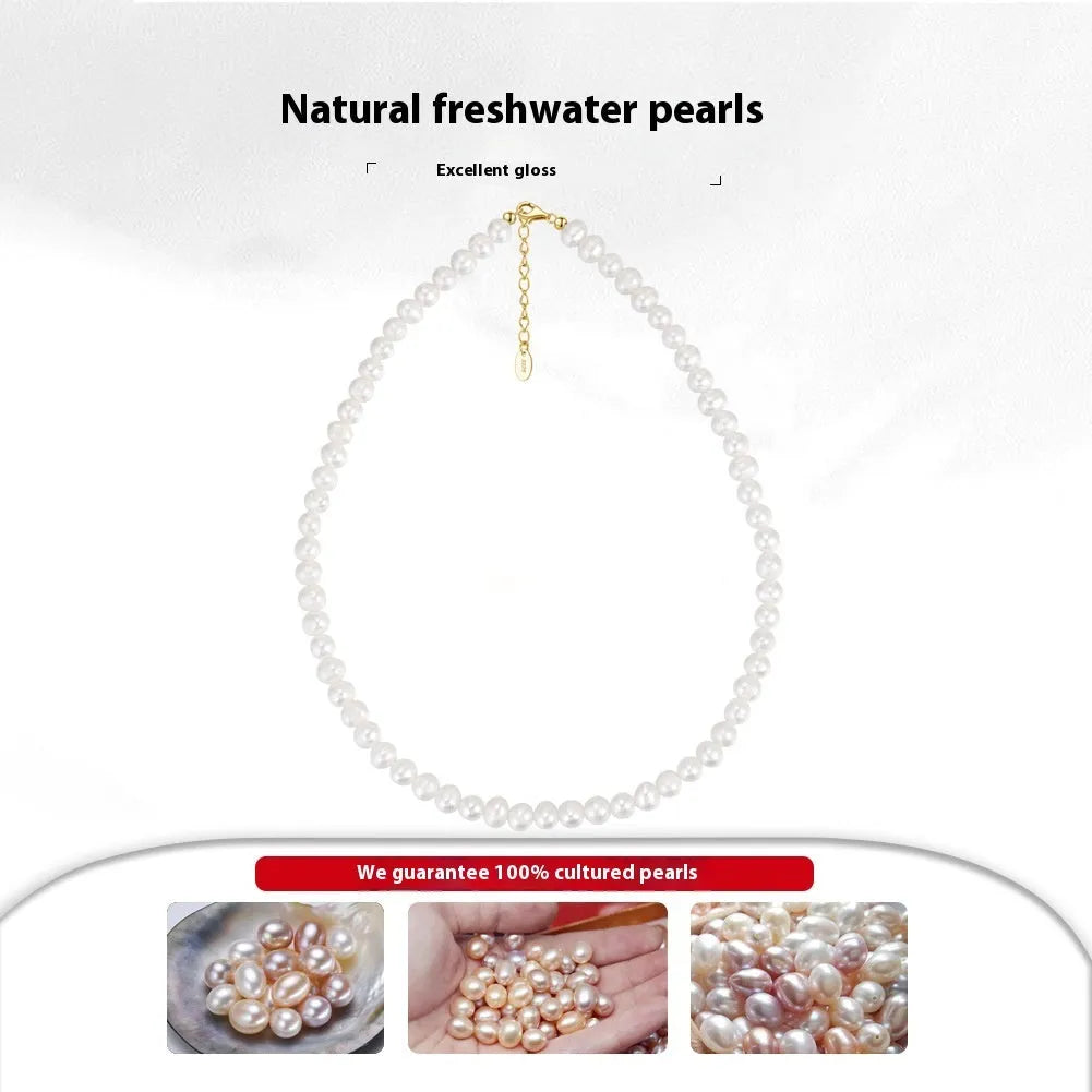 Women's adjustable freshwater pearl necklace with 6-7mm pearls on sterling silver chain