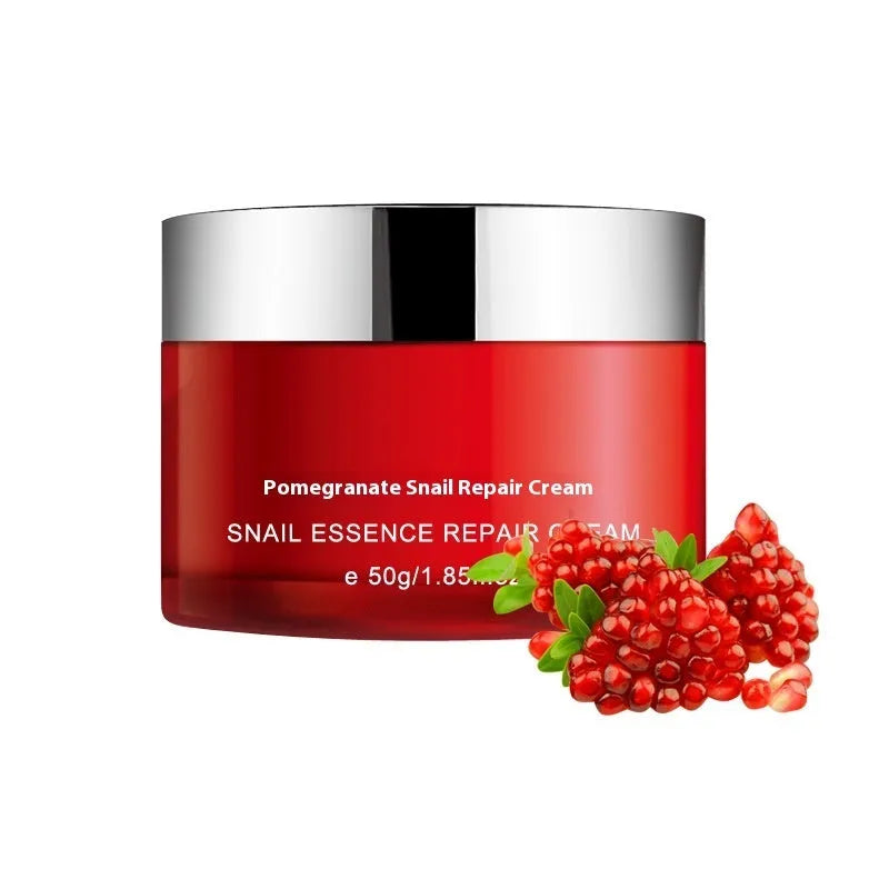 Red packaging for a four-piece pomegranate skincare set containing face wash, toner, lotion, and facial cream.