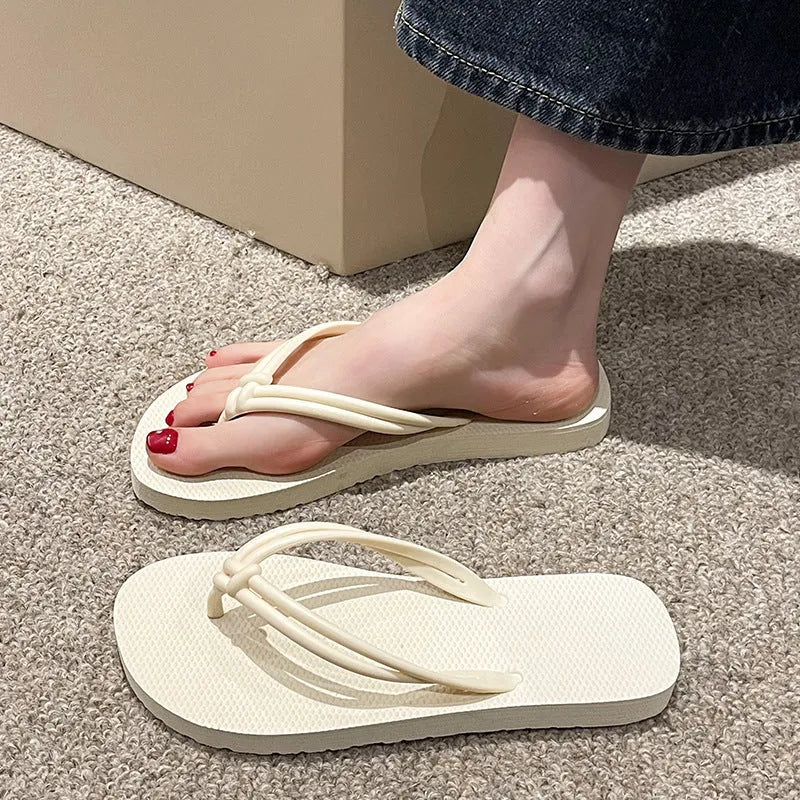PVC casual flip flops with toe covering design in pink, beige, coffee, dark blue or black-white colours