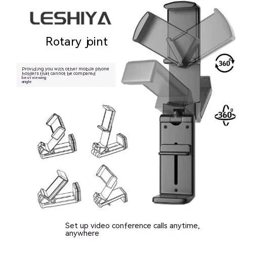 Foldable rotating phone holder in black, grey or green colours showing adjustable angle and universal phone compatibility