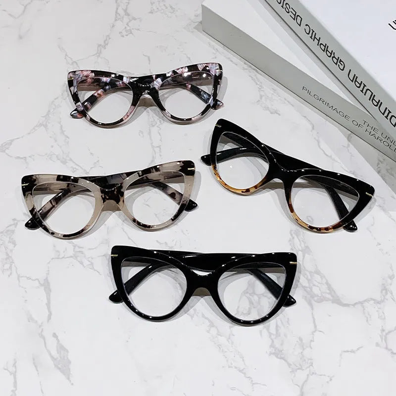 Women's large cat's eye frame reading glasses with decorative dragon and phoenix elements