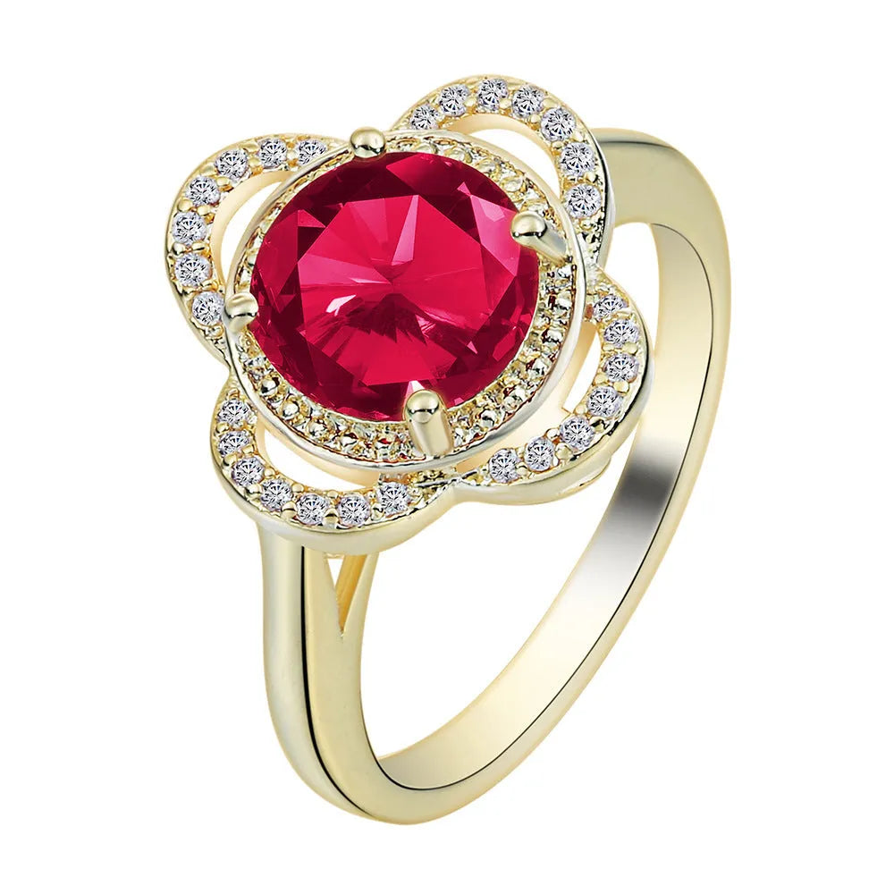Copper ring with a fruit-shaped zircon stone inlaid, shown in UK size 7, 8, or 9.