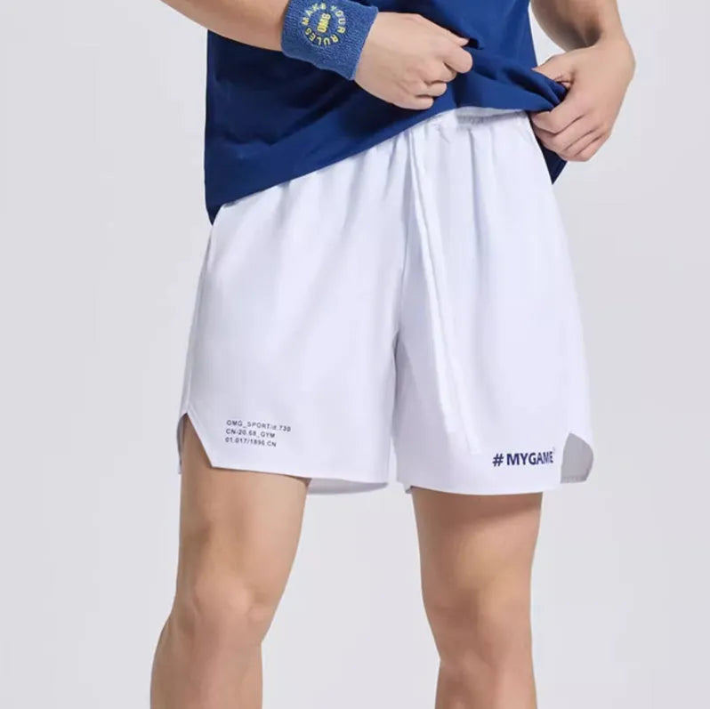 Men's training fitness shorts in midnight blue with moisture-absorbing fabric and four-point stretch construction