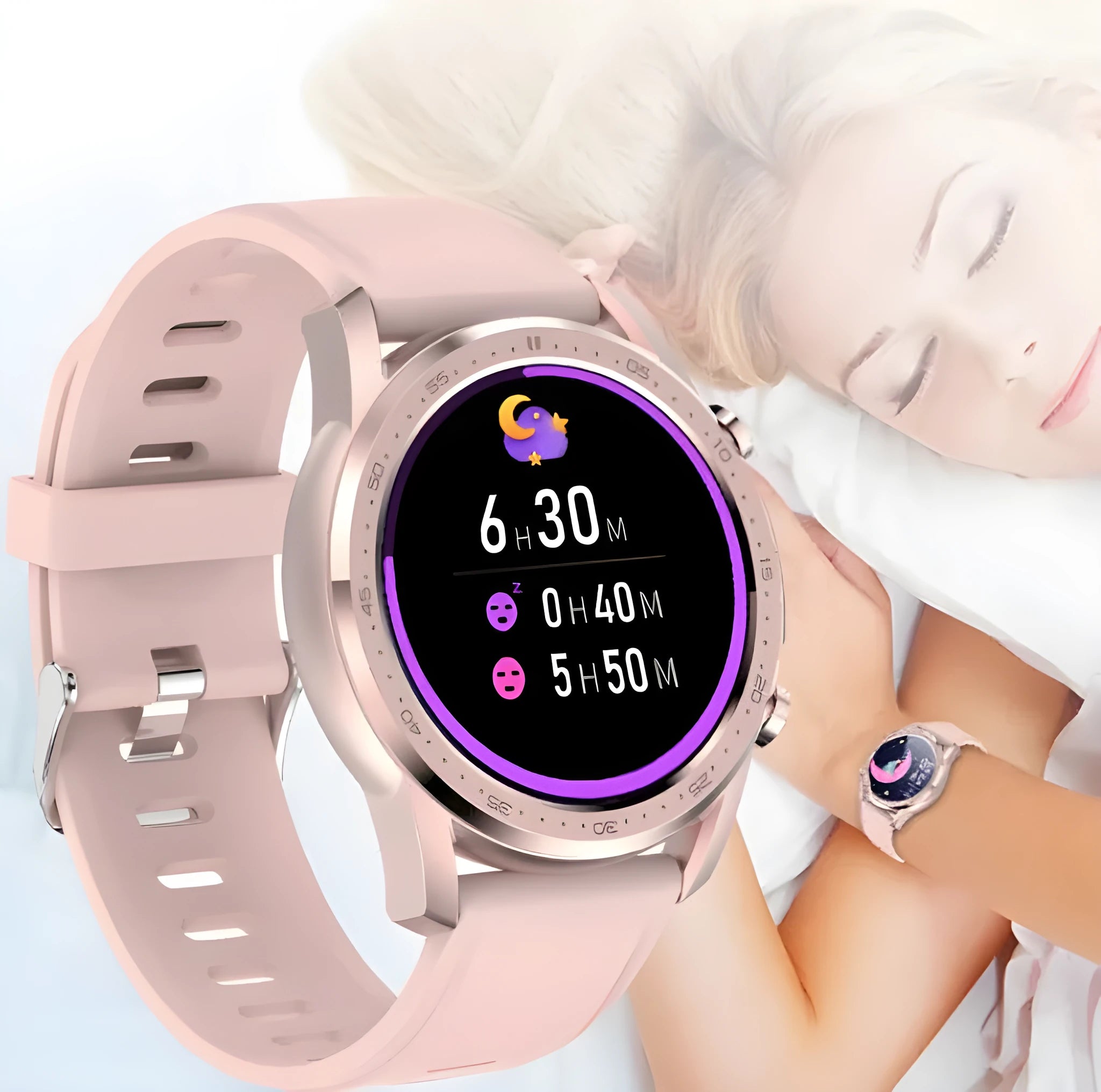 Black or grey smart bracelet with a zinc alloy case and a 1.3-inch screen on a wristband.