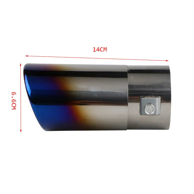 Stainless steel car exhaust tailpipe, 140mm long, shown in straight and curved shapes.