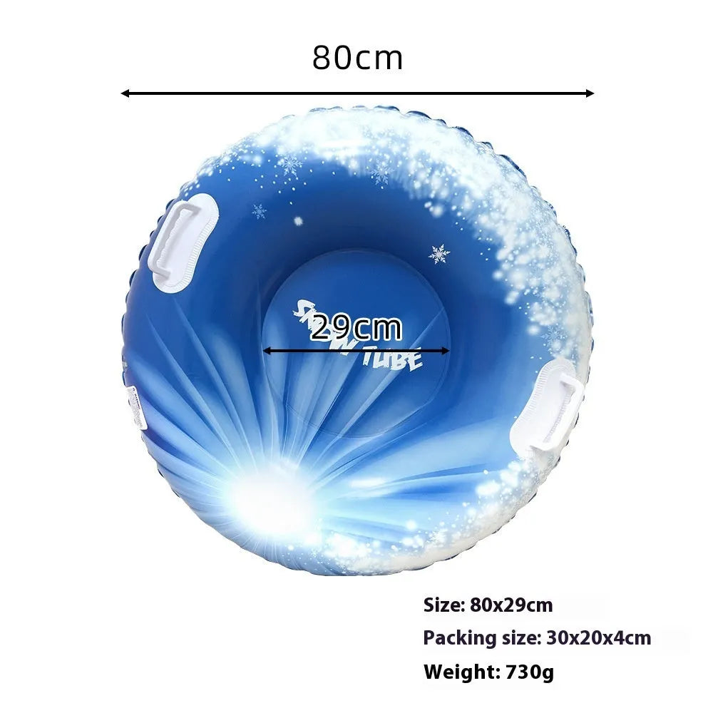 Children's thick PVC skiing ring toy with creative printed design for winter snow play in blue colour