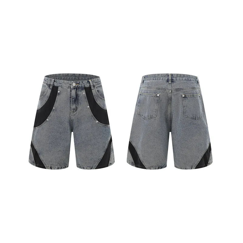 Retro washed denim jeans suit comprising a short-sleeved jacket and full-length trousers in blue