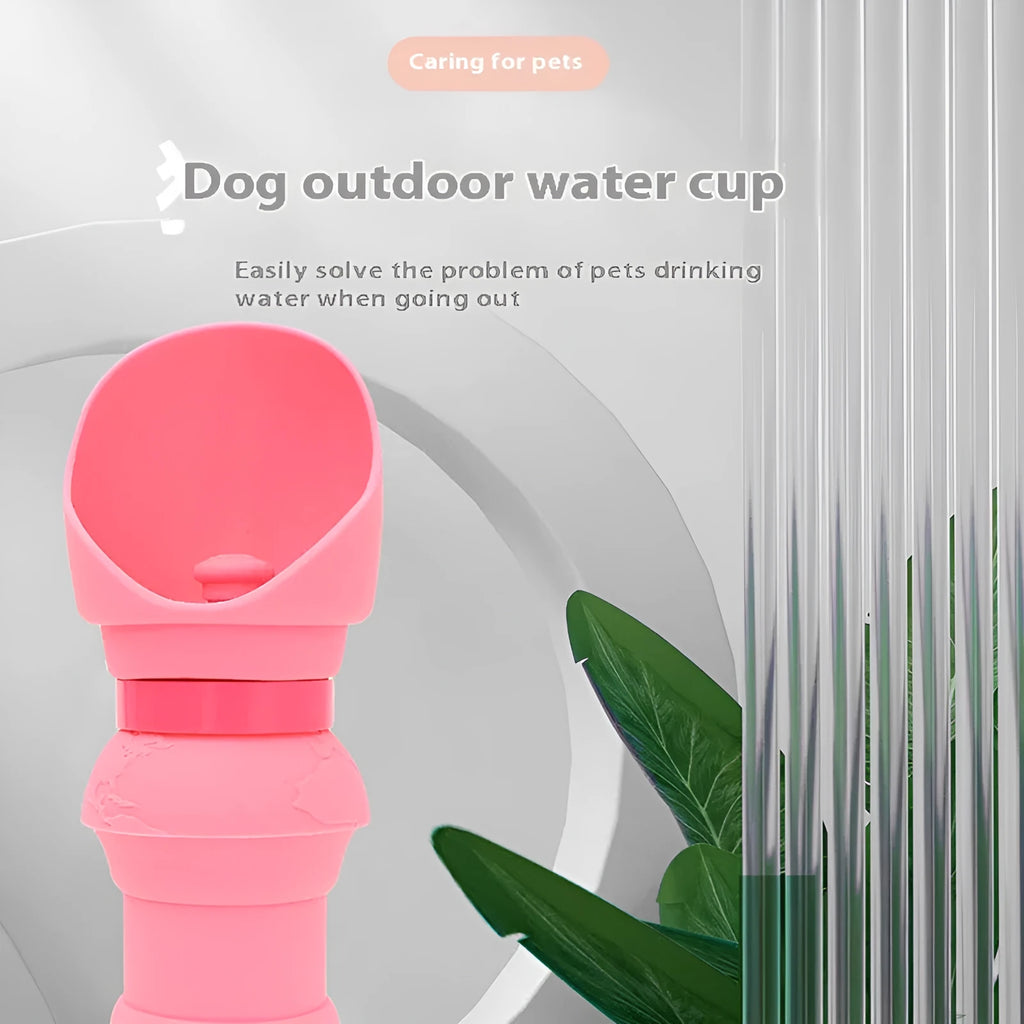 Silicone folding pet water cup shown unfolded and collapsed, in colours including black, mint green, and green pineapple pattern.