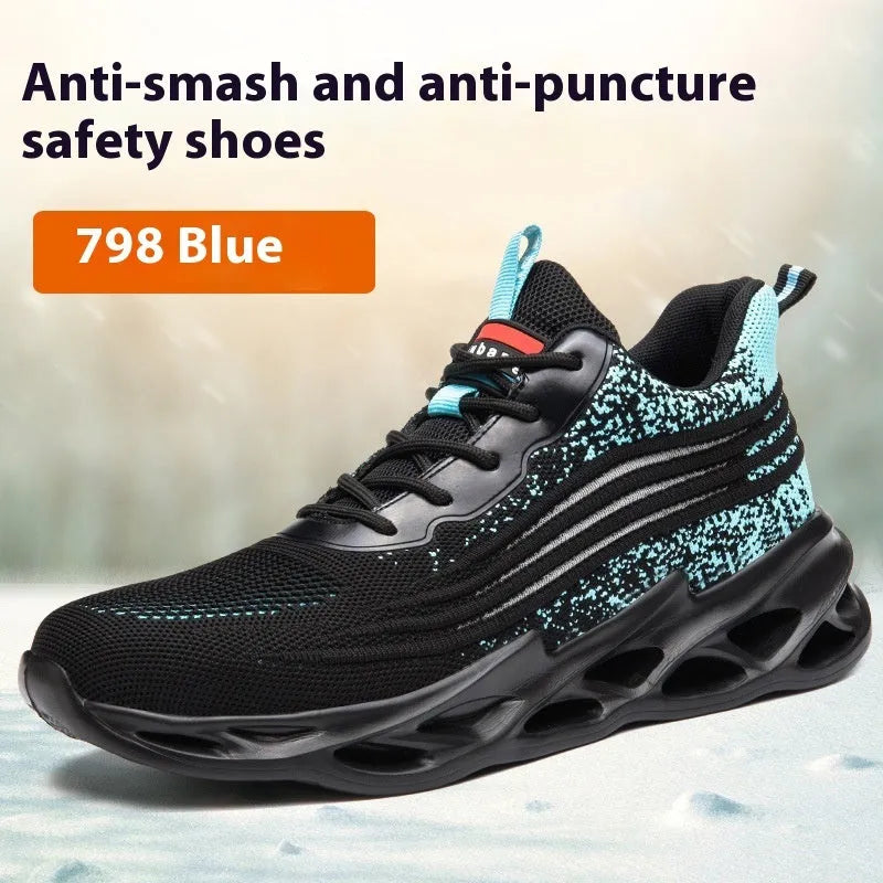 Brown anti-smashing puncture protection work shoes with leather upper and rubber sole