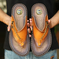 Men's dark blue outdoor slippers with herringbone rubber soles and leather lining, plus size 38-46