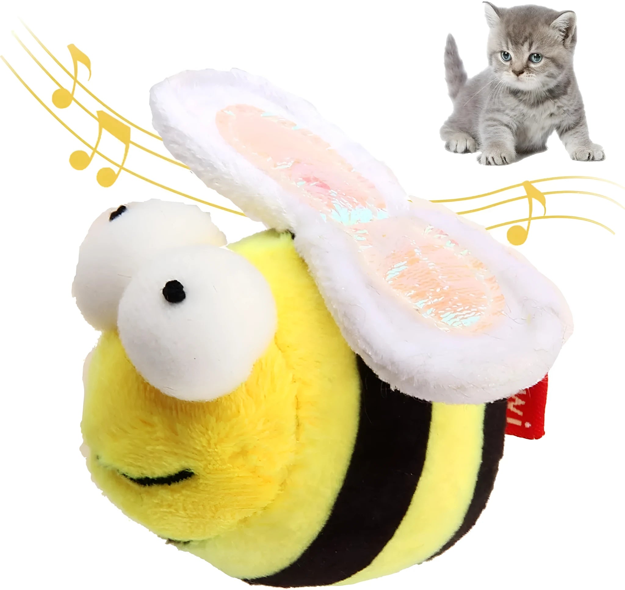 Yellow bee-shaped electronic cat toy with flannelette fabric for motion-activated squeaking play