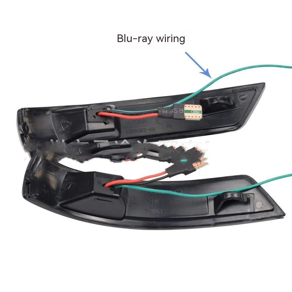 Pair of blue and yellow LED waterfall lights for Ford Focus and Mondeo rearview mirrors.