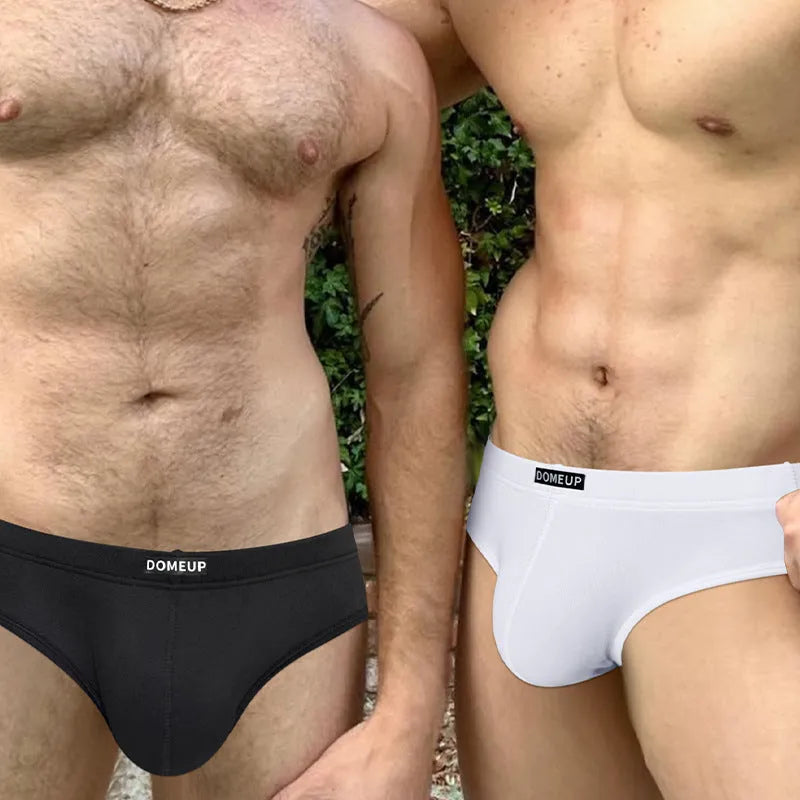 Men's solid colour low waist briefs in knitted polyester fabric on a white background.