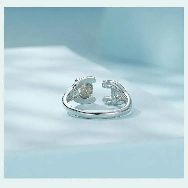Adjustable panda open ring bracelet in sterling silver with white gold plating showing animal design