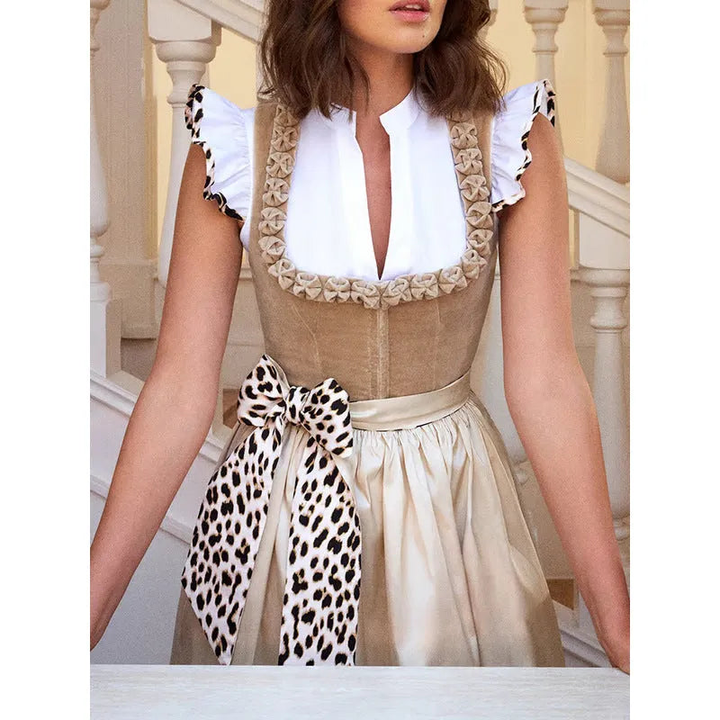 German Oktoberfest style women's dress in khaki colour made from cotton polyester fabric