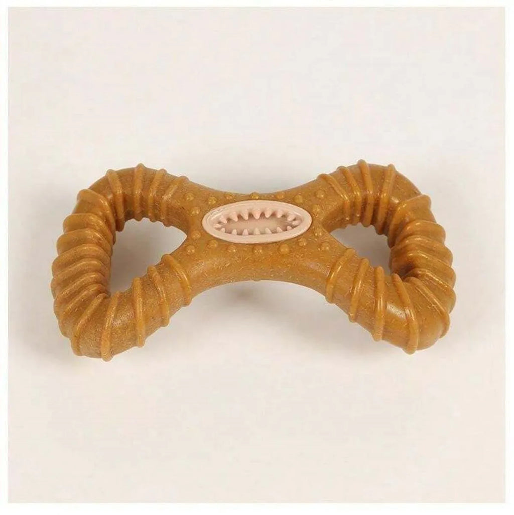 Durable rubber dog chew bone toy for teeth cleaning and interactive play with bite-resistant construction