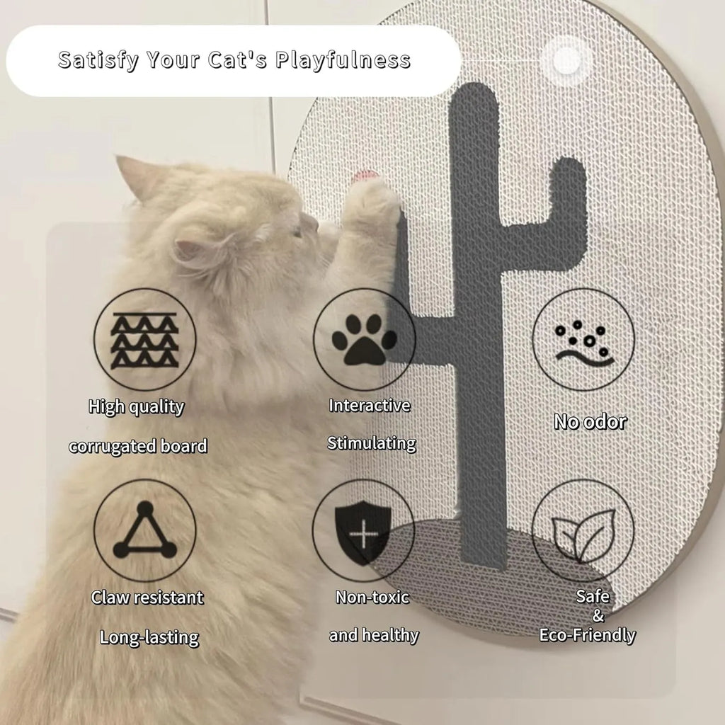 Wall mounted cat scratcher with corrugated cardboard surface and catnip