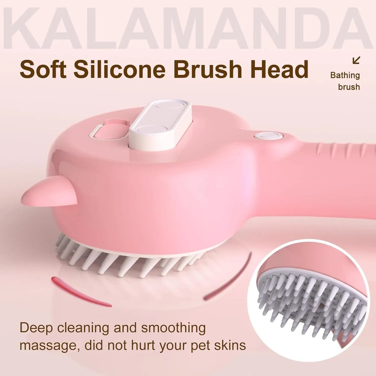 Blue cat ear-shaped pet grooming brush with rubber bristles and misting function