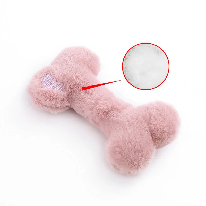 Blue Love Bone shaped plush dog toy with bite resistant texture and internal squeaker.